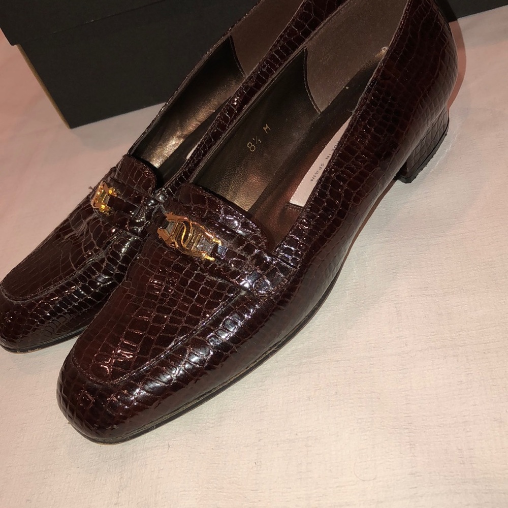Etienne Aigner Croc-Embossed Leather Loafers with Gold Emblem